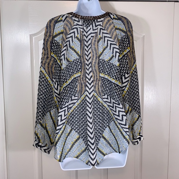 ☀️ Hale Bob Silk Geo Pattern Blouse - Picture 5 of 9